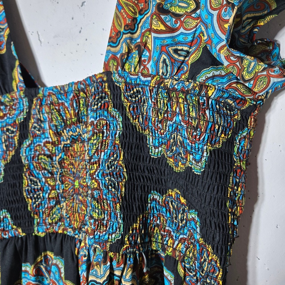 Band of Gypsies Medallion Print Smocked Mini Dress XL Boho Summer Whimsigoth - Picture 3 of 9